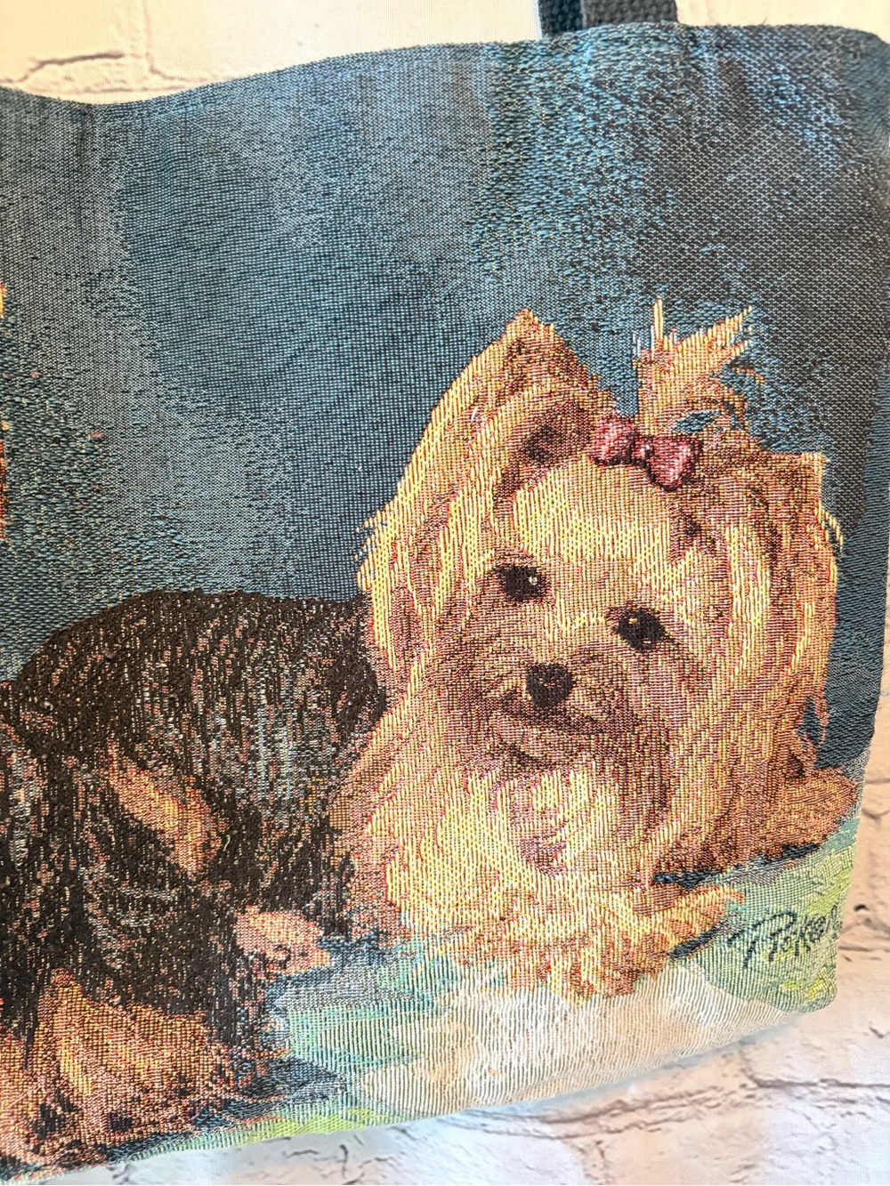 Yorkshire Terrier Tapestry Tote Bag Fancy Yorkies Dog 16” x 14” Linda Picken - Picture 8 of 13